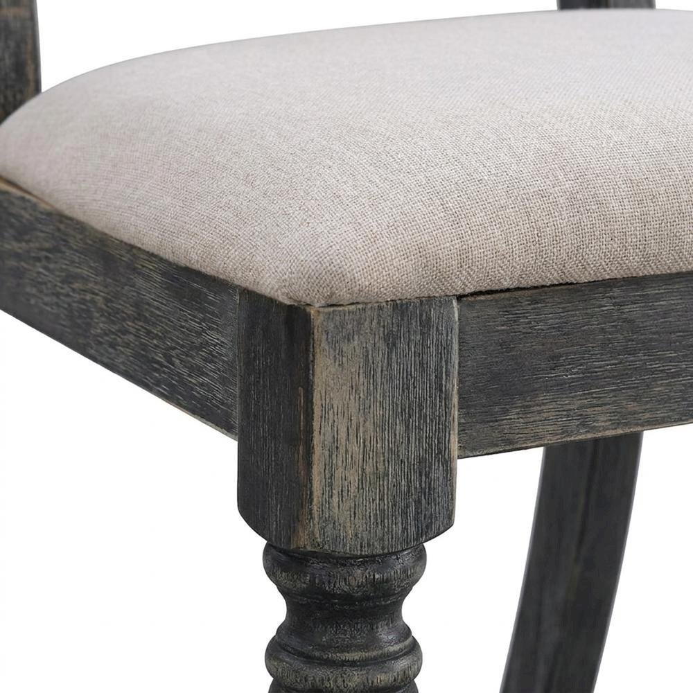 Fabric-Upholstered Wood Dining Chairs, Light Brown Linen & Weathered Gray, Set of 2. Picture 7