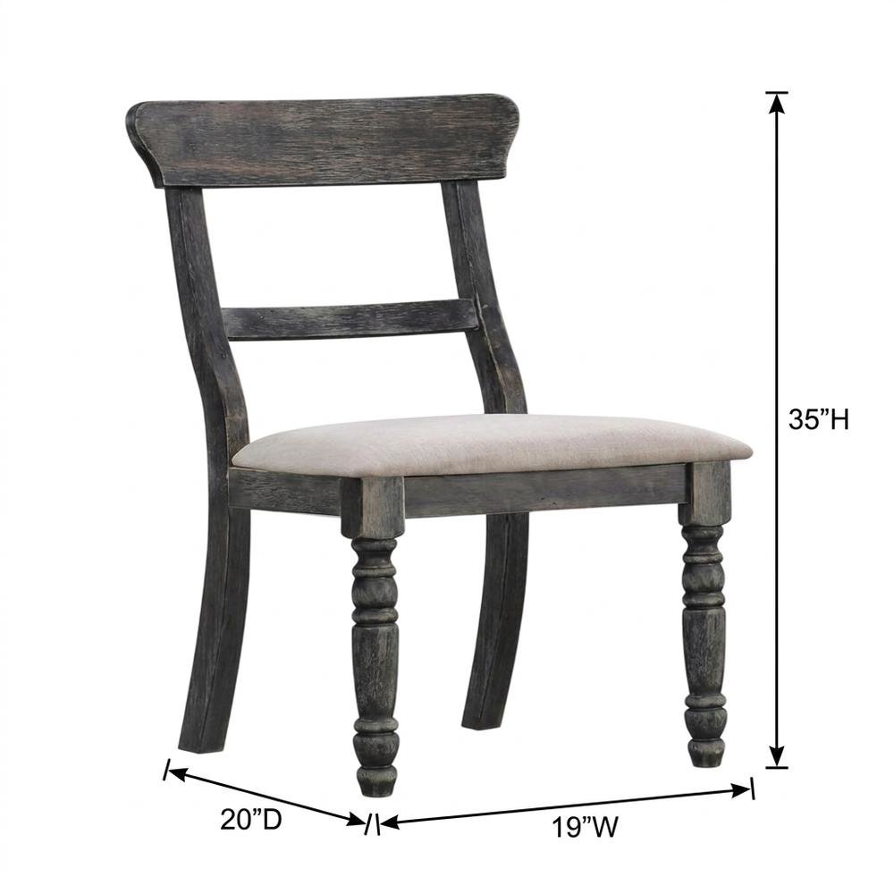 Fabric-Upholstered Wood Dining Chairs, Light Brown Linen & Weathered Gray, Set of 2. Picture 5