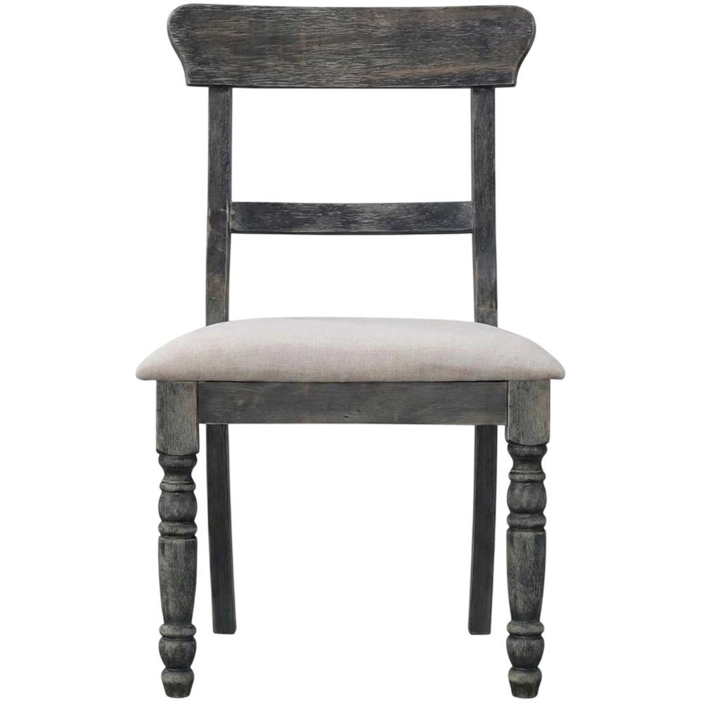 Fabric-Upholstered Wood Dining Chairs, Light Brown Linen & Weathered Gray, Set of 2. Picture 1