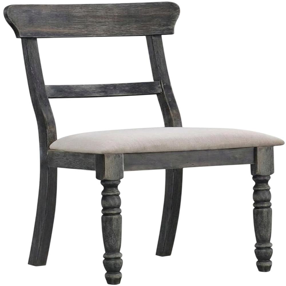 Fabric-Upholstered Wood Dining Chairs, Light Brown Linen & Weathered Gray, Set of 2. Picture 4
