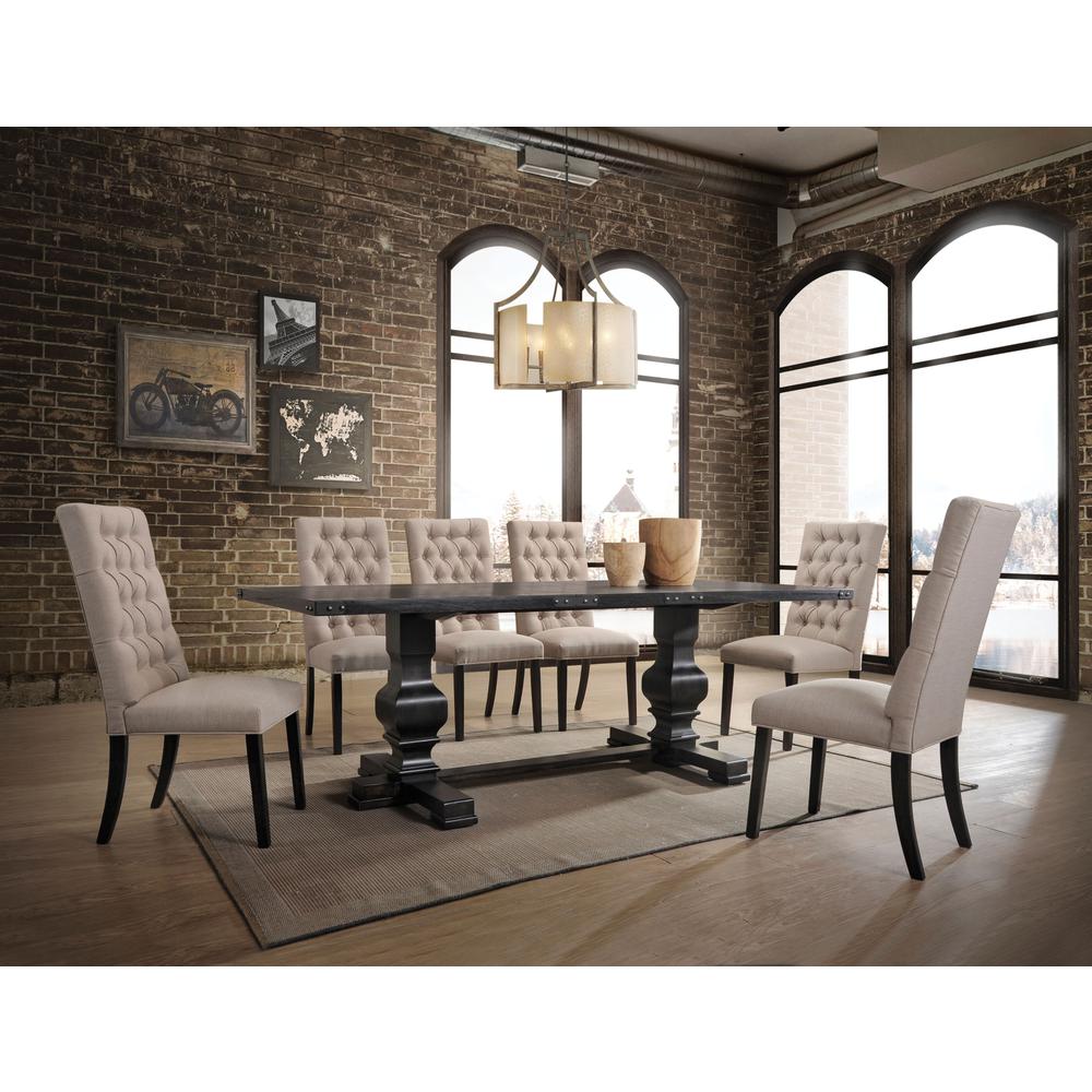 Morland Side Chair (Set-2), Tan Linen & Vintage Black. Picture 1