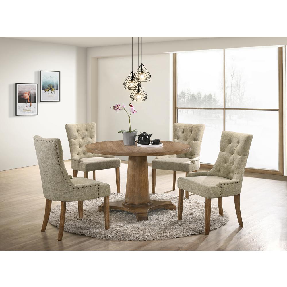 Yotam Side Chair (Set-2) Beige Fabric & Salvaged Oak. Picture 1