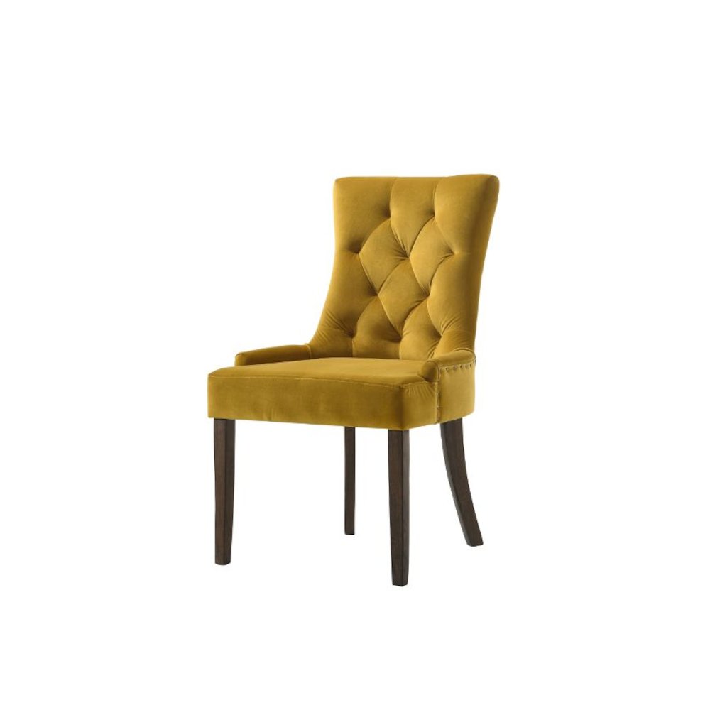 Farren Side Chair (Set-2) Yellow Velvet & Espresso. Picture 1
