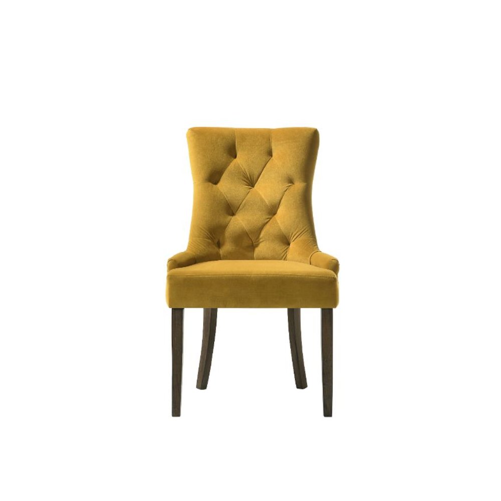 Farren Side Chair (Set-2) Yellow Velvet & Espresso. Picture 5