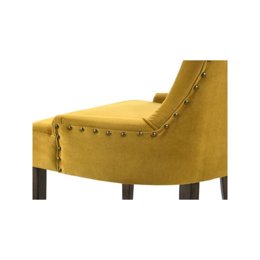 Farren Side Chair (Set-2) Yellow Velvet & Espresso. Picture 2