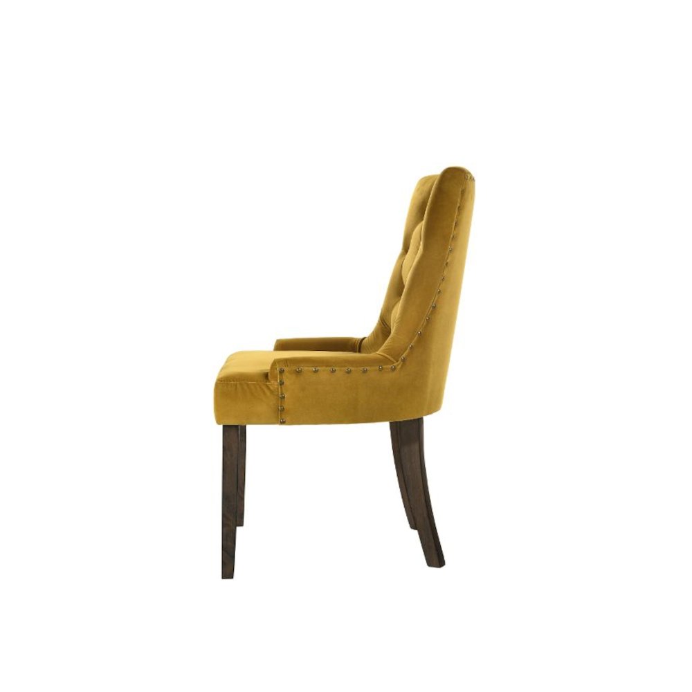 Farren Side Chair (Set-2) Yellow Velvet & Espresso. Picture 4