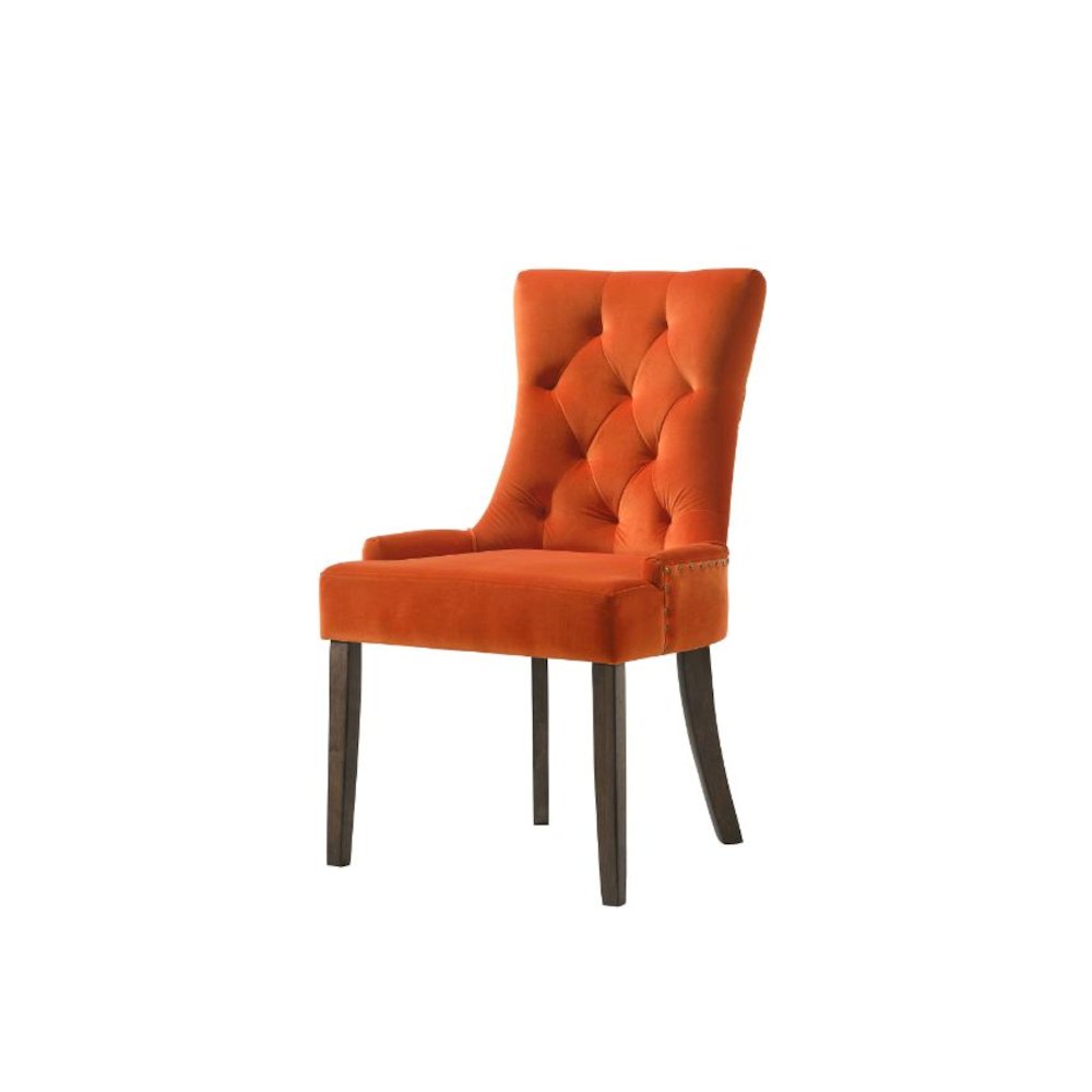 Farren Side Chair (Set-2) Orange Velvet & Weathered Oak. Picture 1