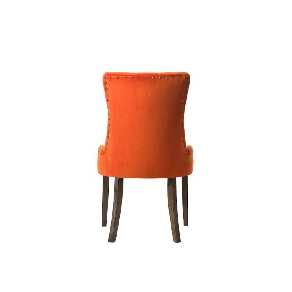Farren Side Chair (Set-2) Orange Velvet & Weathered Oak. Picture 3