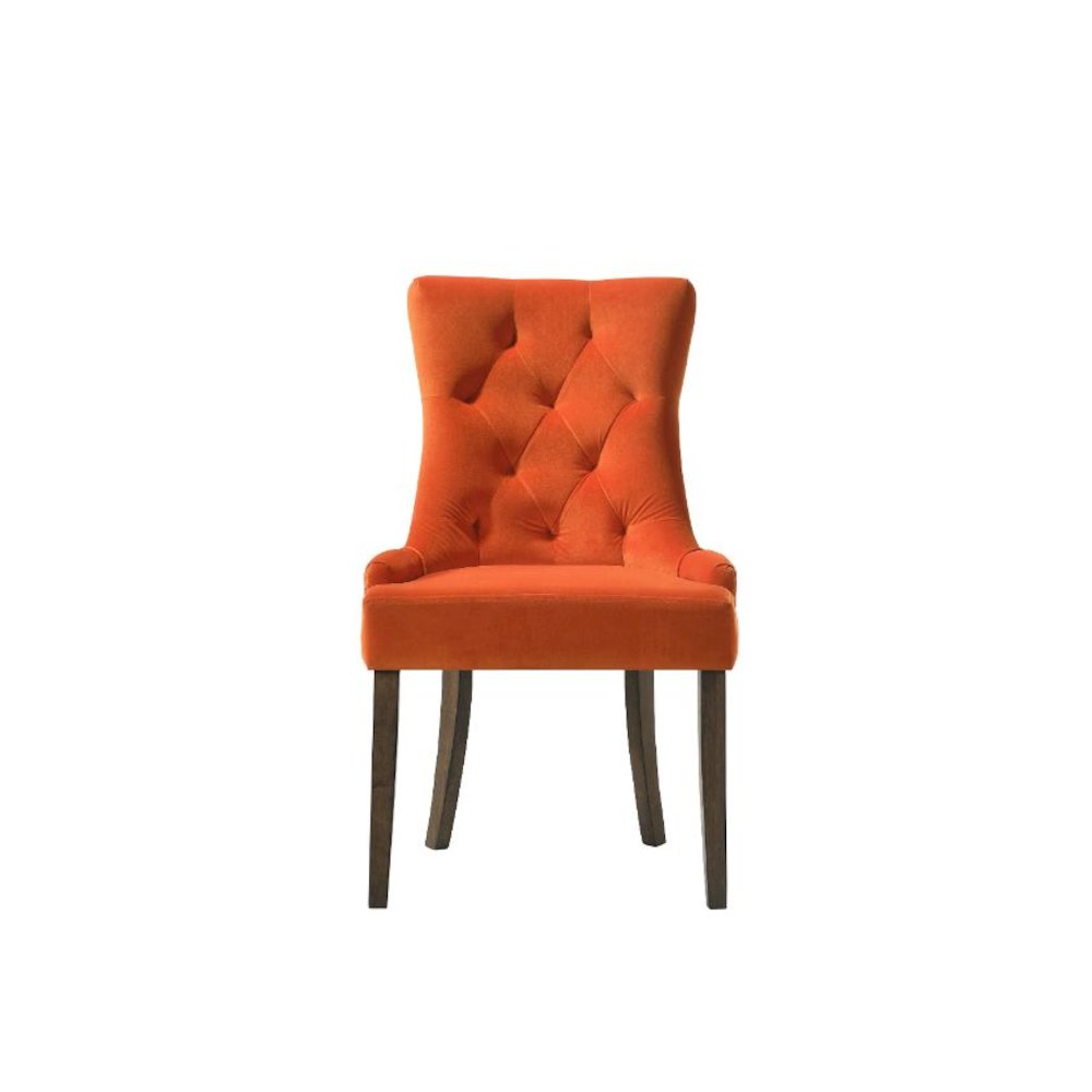Farren Side Chair (Set-2) Orange Velvet & Weathered Oak. Picture 5