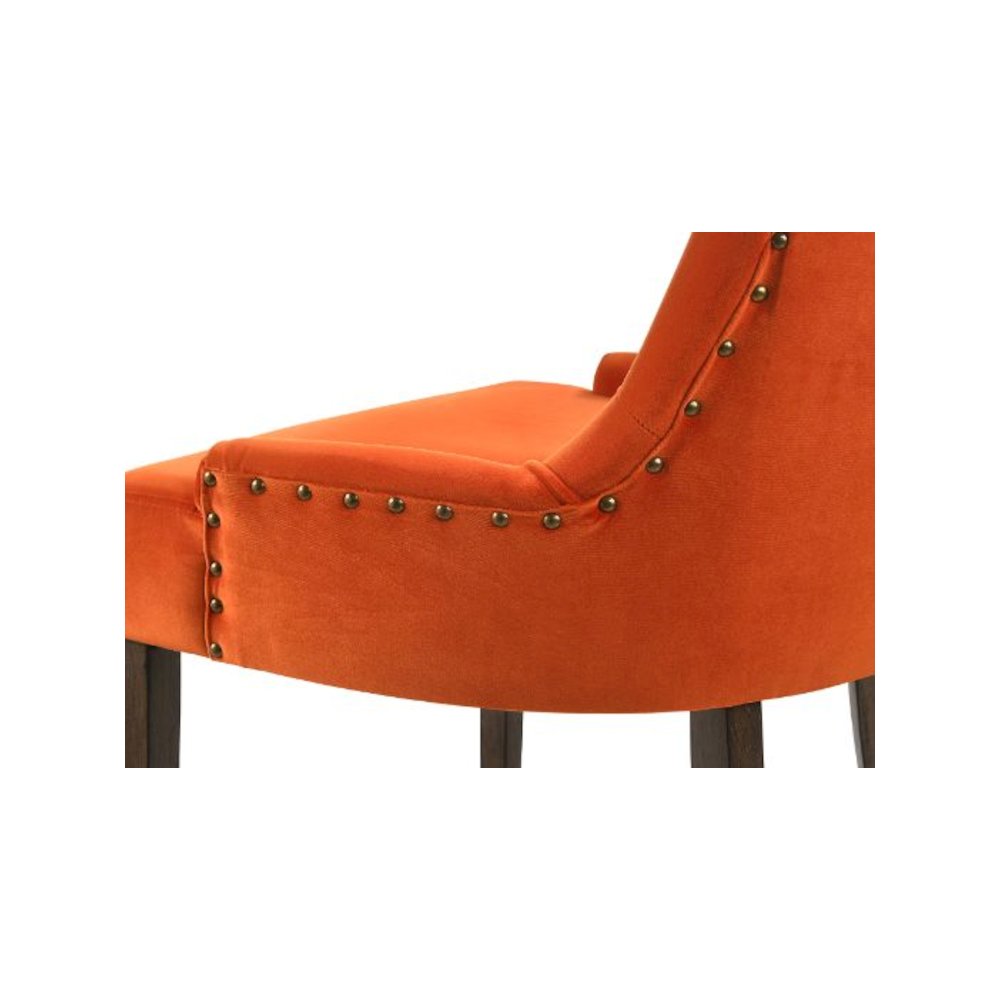 Farren Side Chair (Set-2) Orange Velvet & Weathered Oak. Picture 2