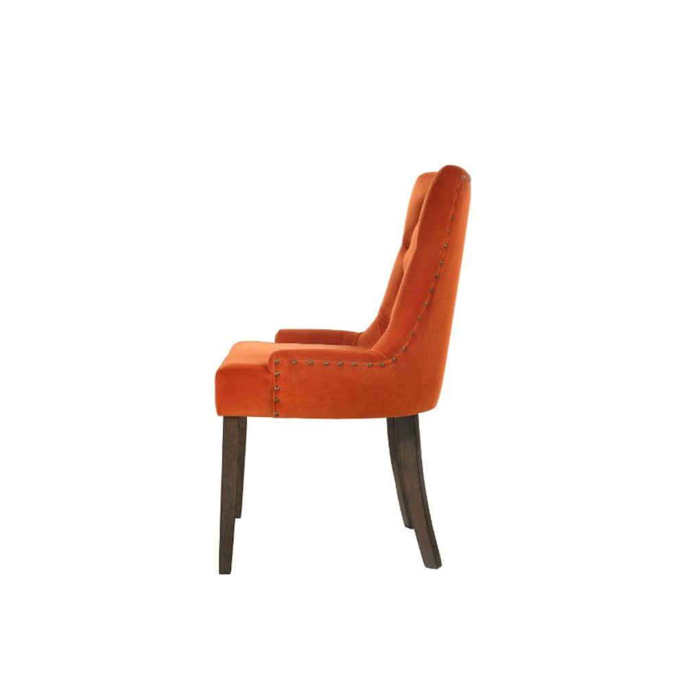 Farren Side Chair (Set-2) Orange Velvet & Weathered Oak. Picture 4