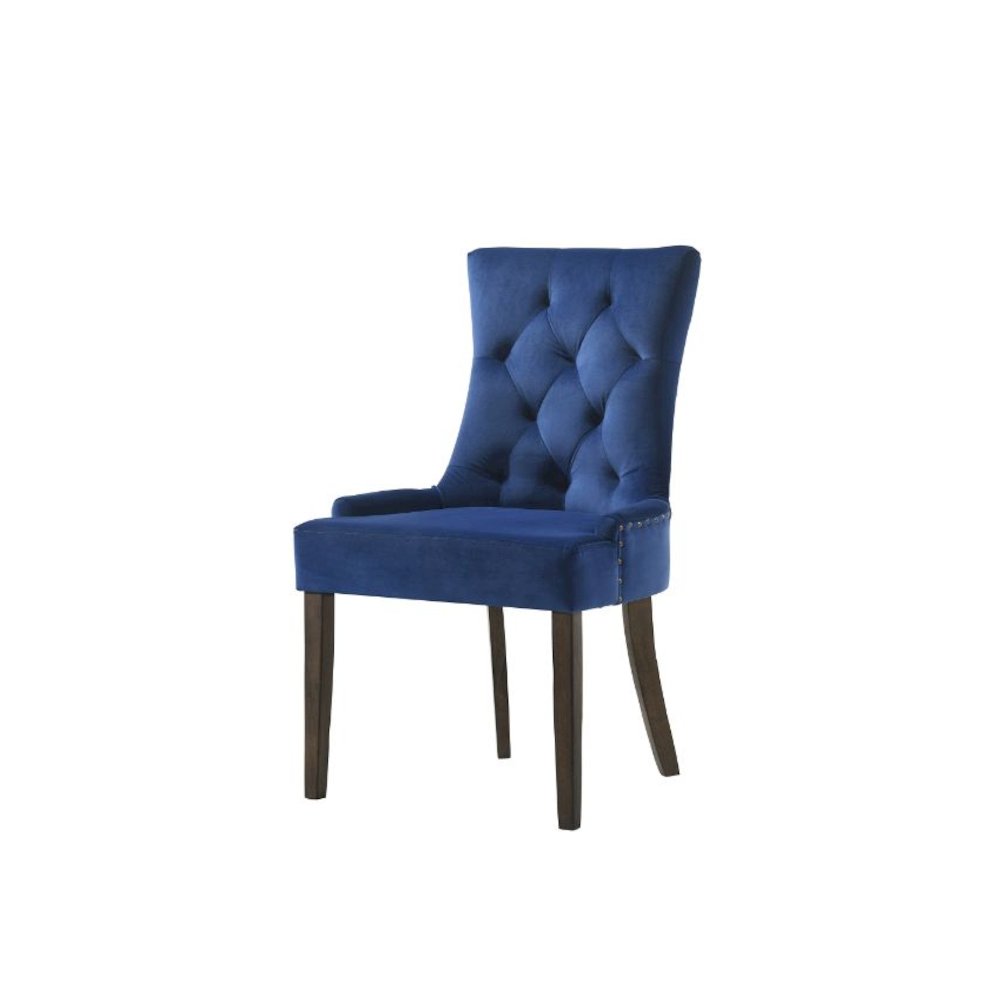 Farren Side Chair (Set-2) Blue Velvet & Weathered Oak. Picture 1