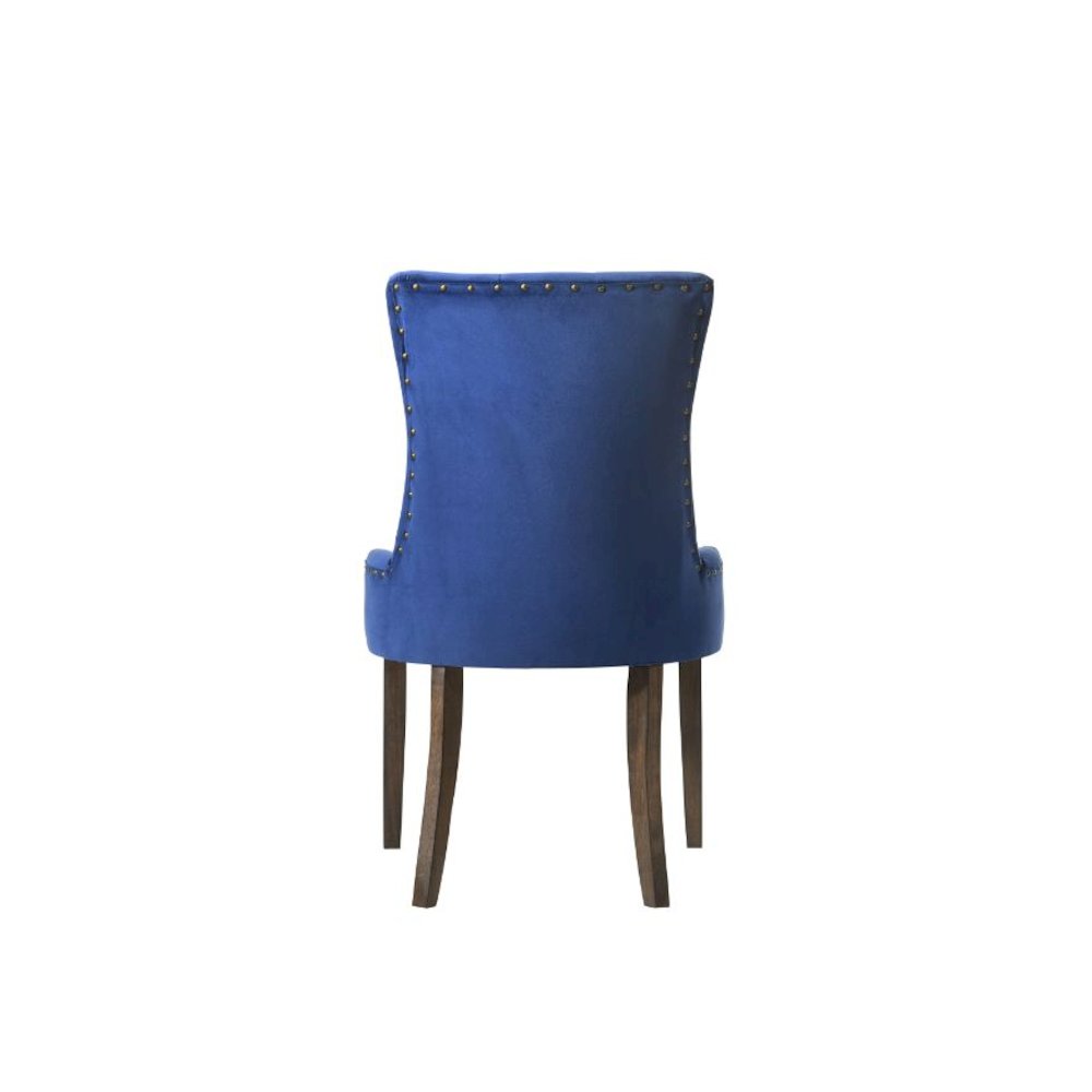Farren Side Chair (Set-2) Blue Velvet & Weathered Oak. Picture 3