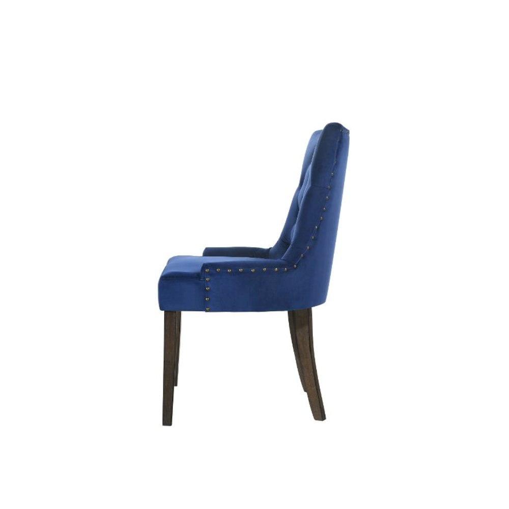 Farren Side Chair (Set-2) Blue Velvet & Weathered Oak. Picture 4