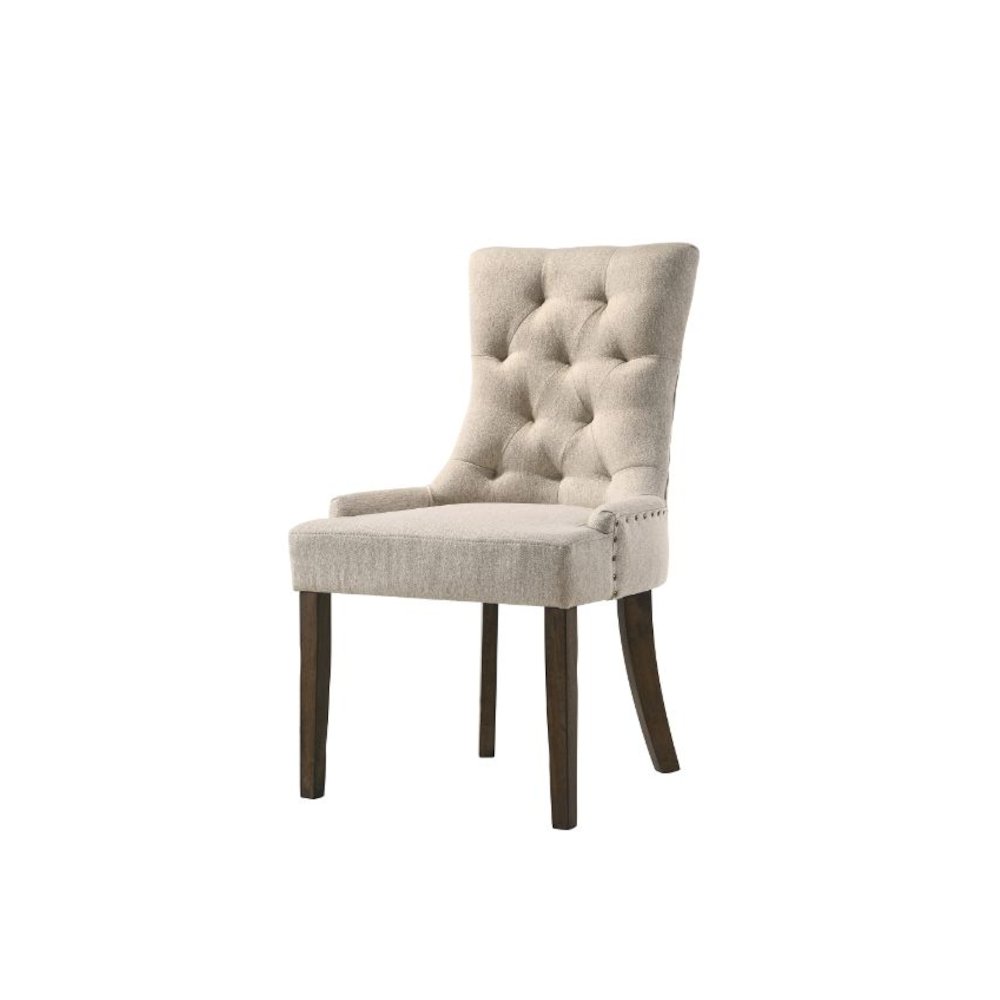 Farren Side Chair (Set-2) Beige Fabric & Weathered Oak. Picture 1