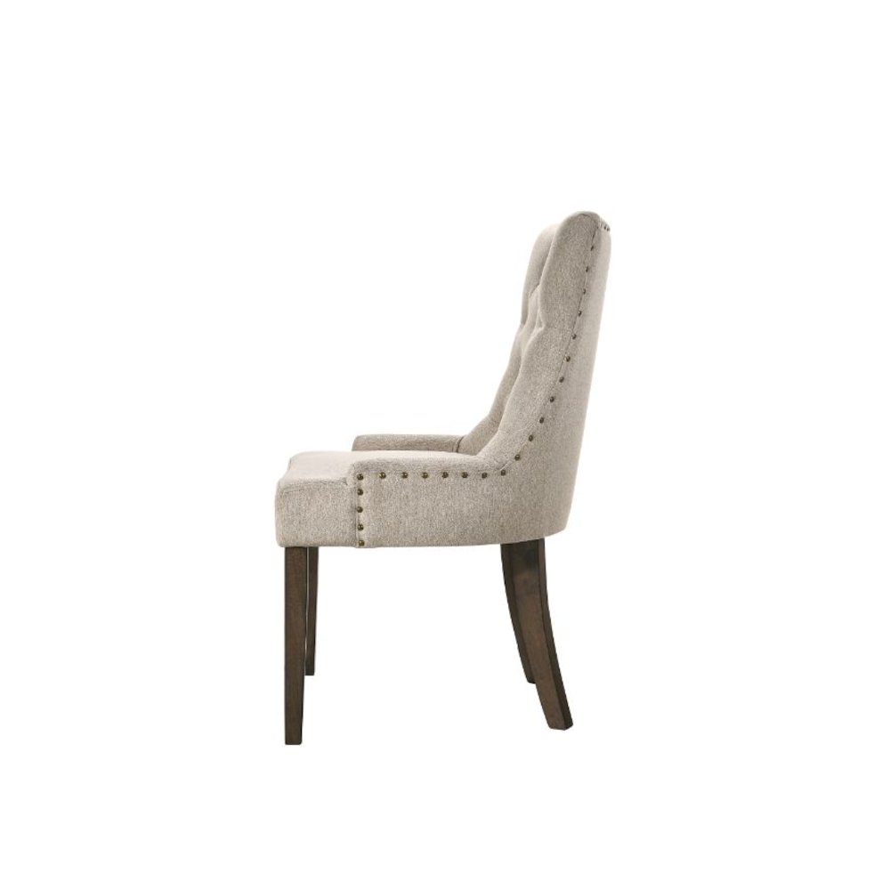 Farren Side Chair (Set-2) Beige Fabric & Weathered Oak. Picture 4