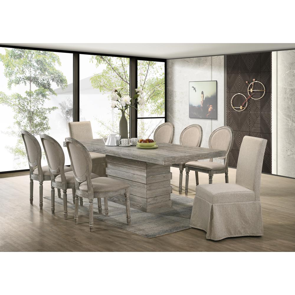 ACME Faustine Side Chair, Tan Fabric & Salvaged Light-Oak Finish. Picture 1