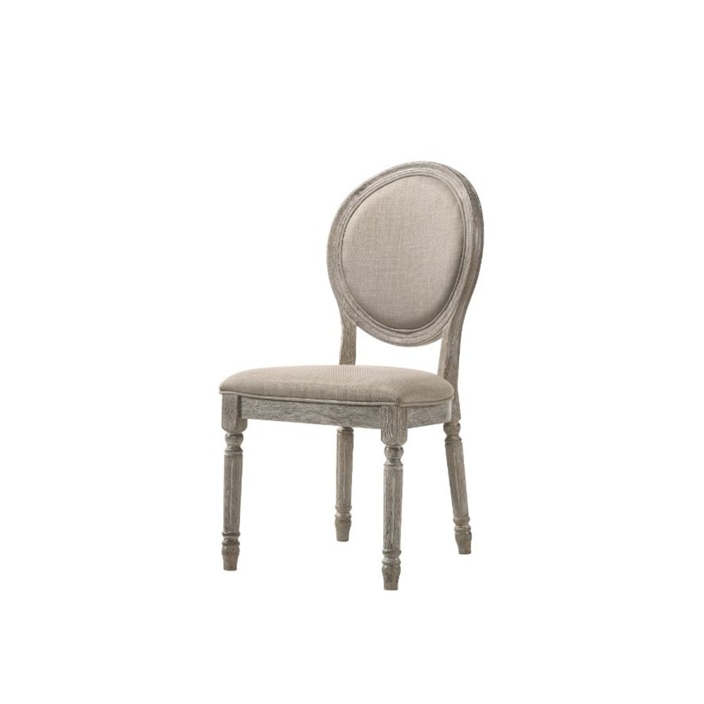 Faustine Side Chair (Set-2) Tan Fabric & Salvaged Light Oak. Picture 1