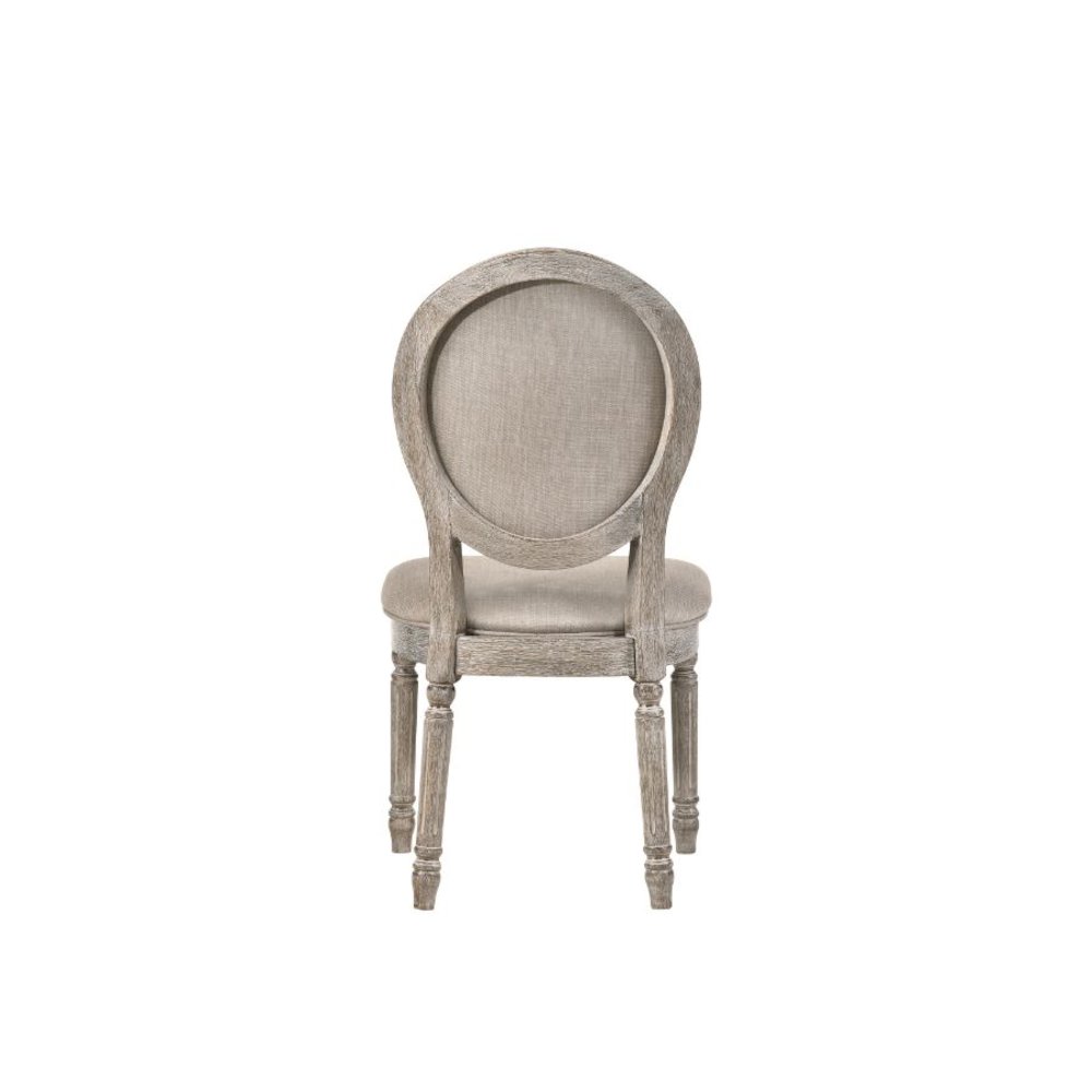 Faustine Side Chair (Set-2) Tan Fabric & Salvaged Light Oak. Picture 3