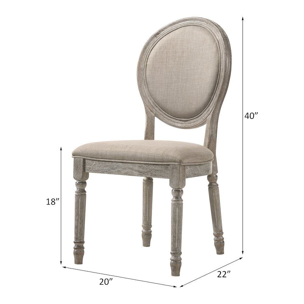 Faustine Side Chair (Set-2) Tan Fabric & Salvaged Light Oak. Picture 6