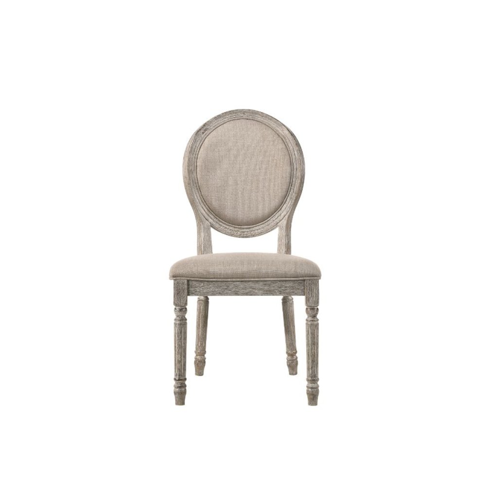 Faustine Side Chair (Set-2) Tan Fabric & Salvaged Light Oak. Picture 5