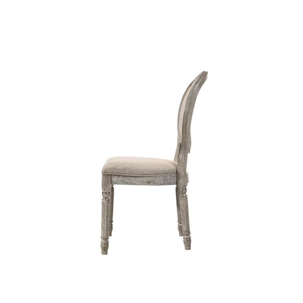 Faustine Side Chair (Set-2) Tan Fabric & Salvaged Light Oak. Picture 4