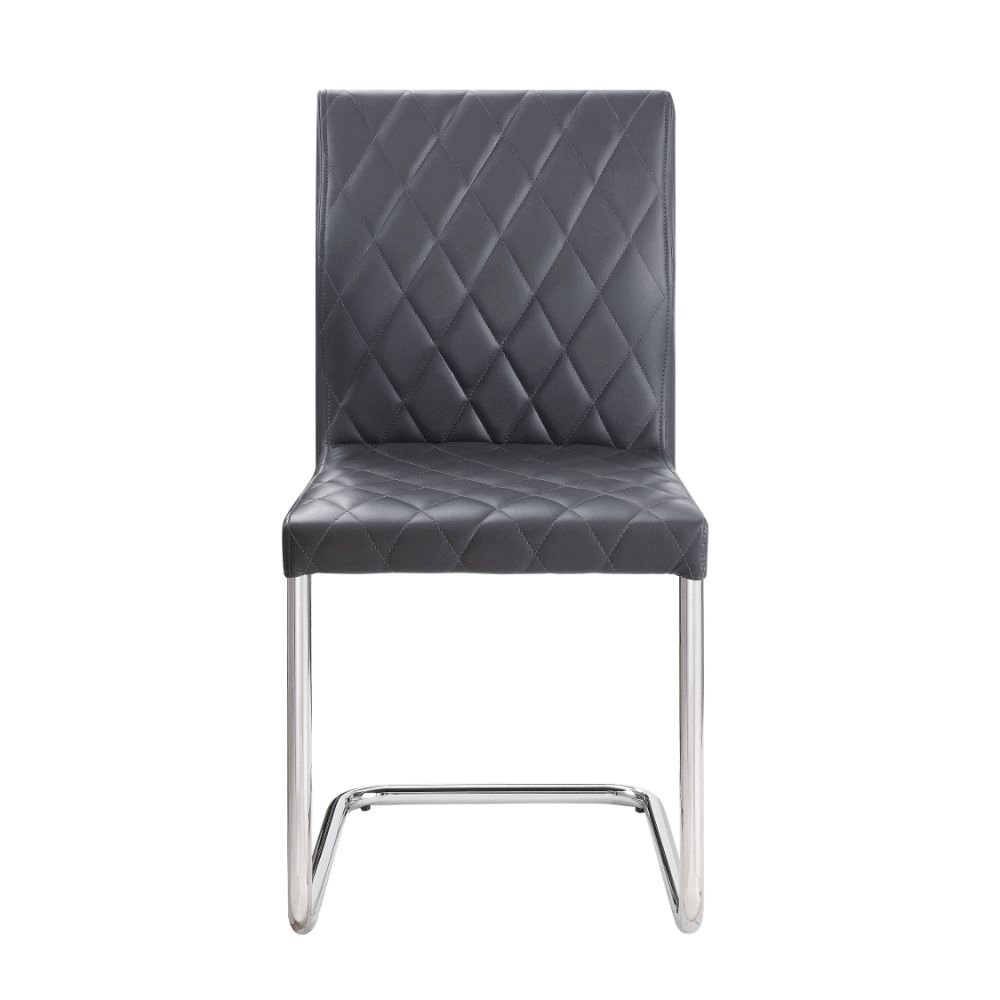 Ansonia Side Chair (Set-2) Gray Synthetic Leather & Chrome. Picture 2