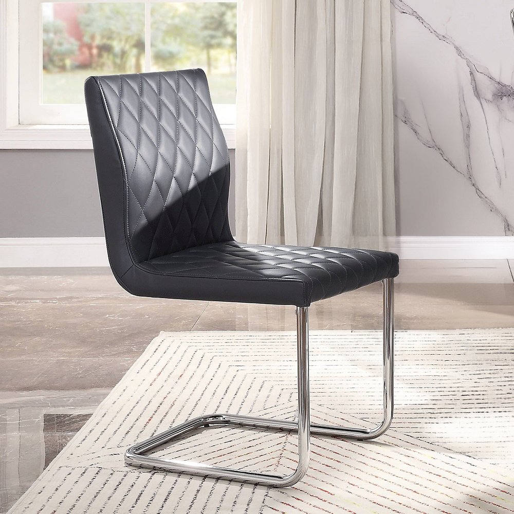 Ansonia Side Chair (Set-2) Gray Synthetic Leather & Chrome. Picture 5