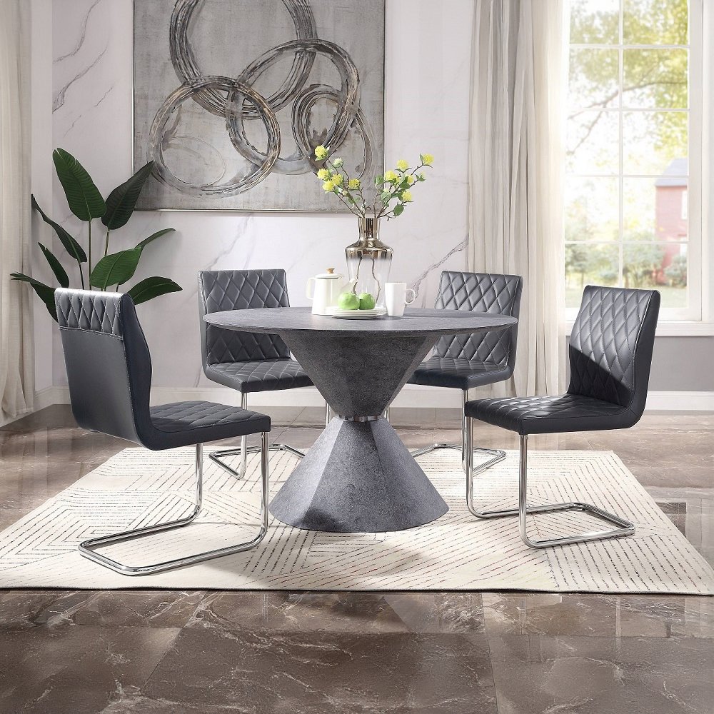 Ansonia Side Chair (Set-2) Gray Synthetic Leather & Chrome. Picture 6