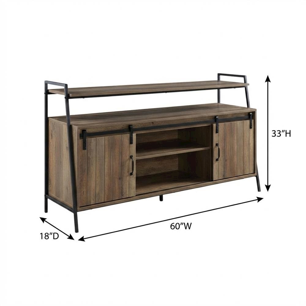 Industrial TV Stand in Rustic Oak & Black Finish with MDF, Metal, Veneer. Picture 7