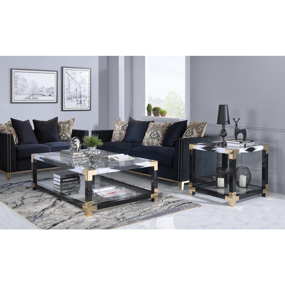 Lafty Coffee Table, White Brushed & Clear Glass. Picture 1