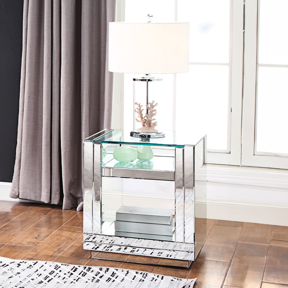 Nysa End Table Mirrored & Faux Crystals. Picture 1