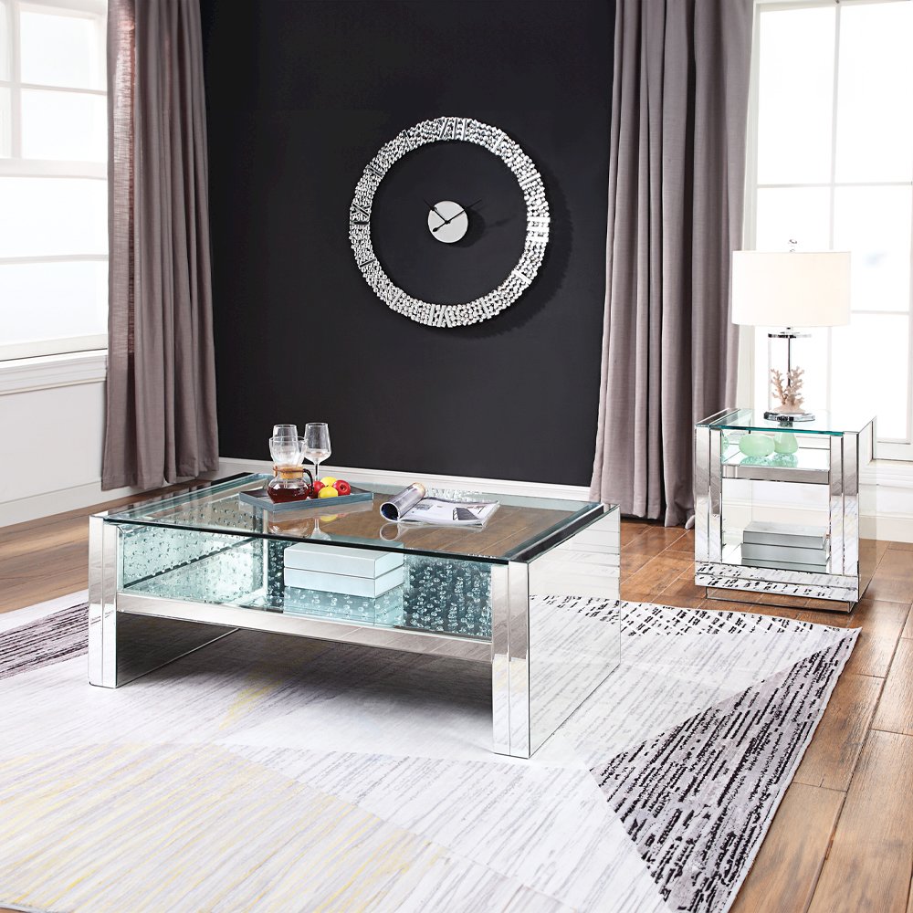 Nysa End Table Mirrored & Faux Crystals. Picture 6