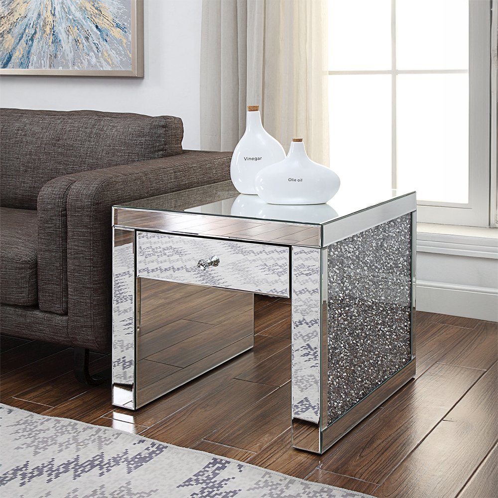 Noralie End Table Mirrored & Faux Diamonds. Picture 1