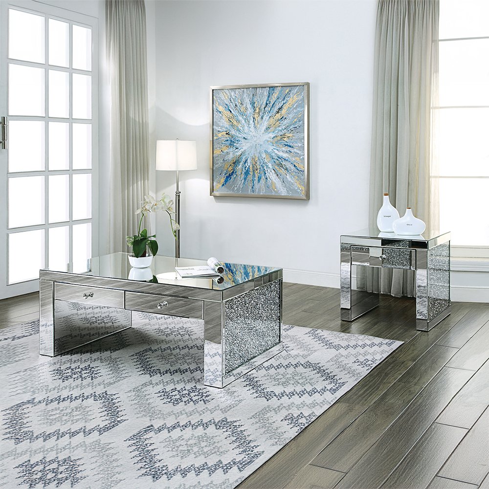 Noralie End Table Mirrored & Faux Diamonds. Picture 8
