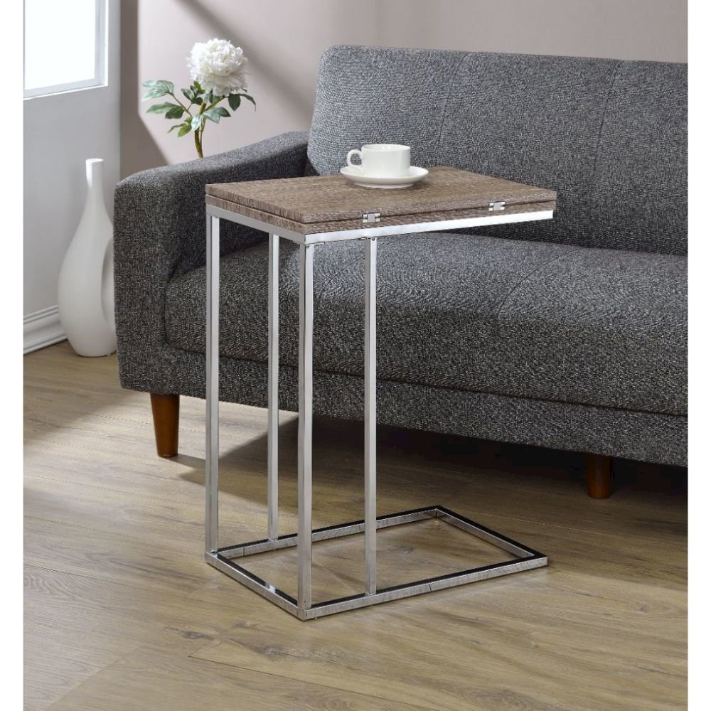 Danson Accent Table Weathered Oak & Chrome. Picture 4