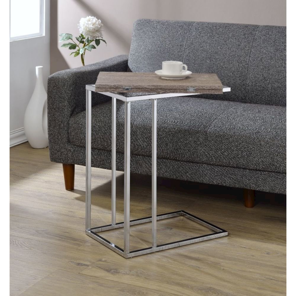 Danson Accent Table Weathered Oak & Chrome. Picture 5