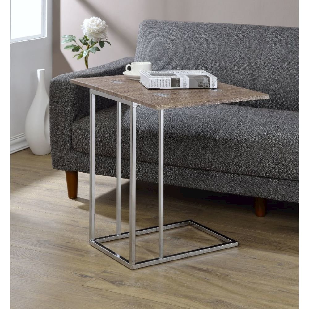 Danson Accent Table Weathered Oak & Chrome. Picture 6