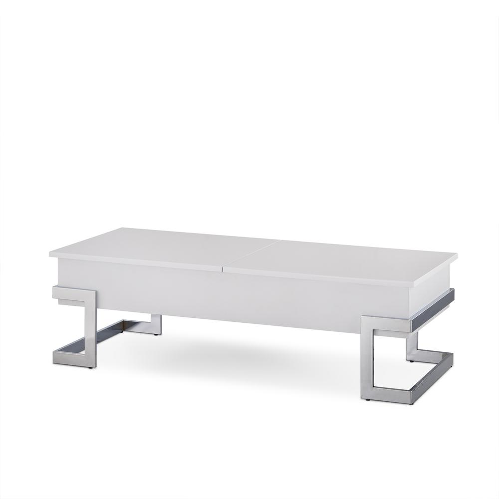Calnan Coffee Table w/Lift Top WhiteHigh Gloss & Chrome. Picture 1