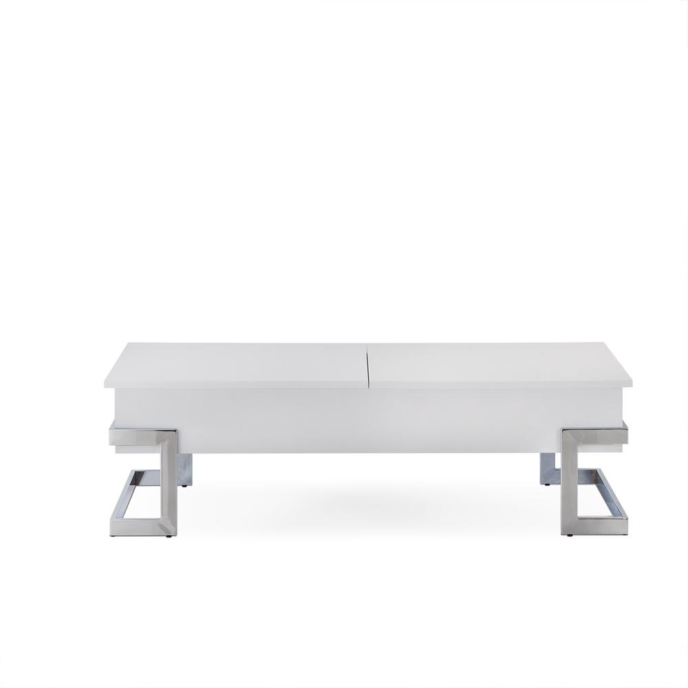 Calnan Coffee Table w/Lift Top WhiteHigh Gloss & Chrome. Picture 2