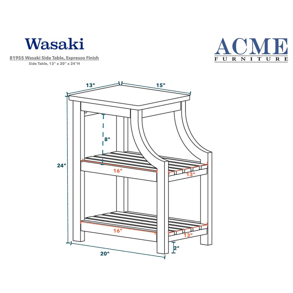 Wasaki Side Table (USB), Espresso. Picture 3