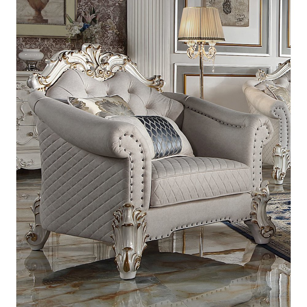 Vendome II Chair w/2 Pillows in Two Tone Ivory Fabric & Antique Pearl Finsih. Picture 2