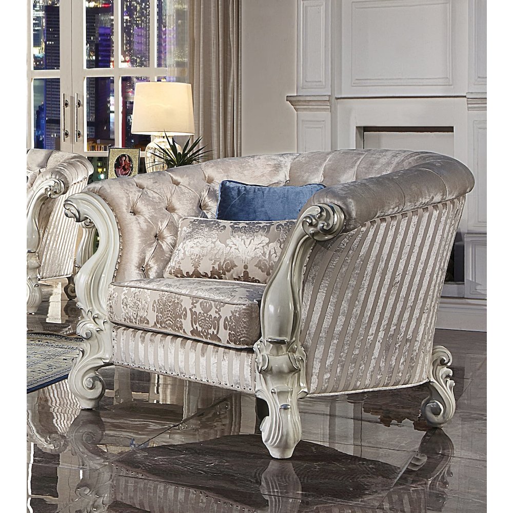 Versailles  Chair w/2 Pillows in Ivory Fabric & Bone White Finish. Picture 2