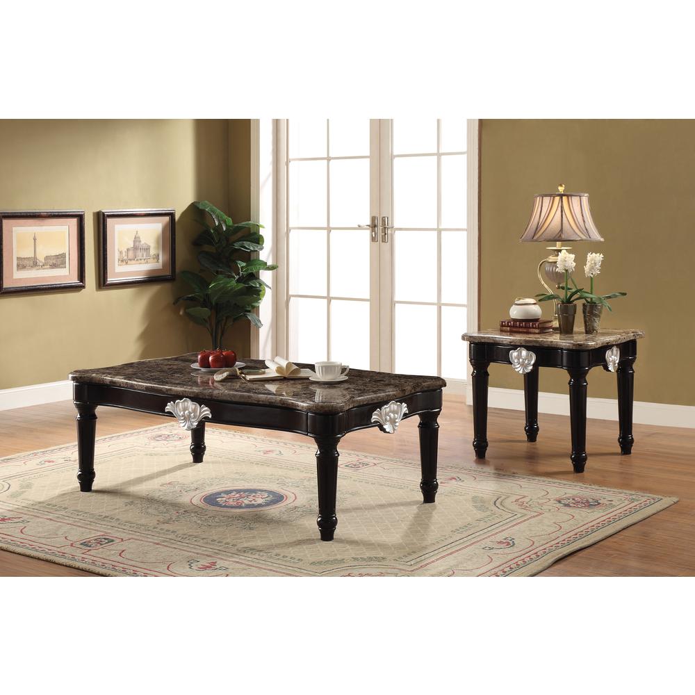 Ernestine End Table Natural Marble Top & Black. Picture 1