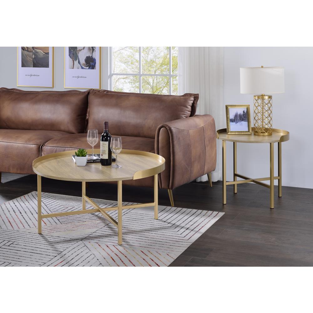 Coffee Table, Oak Table Top & Gold Finish 82335. Picture 1