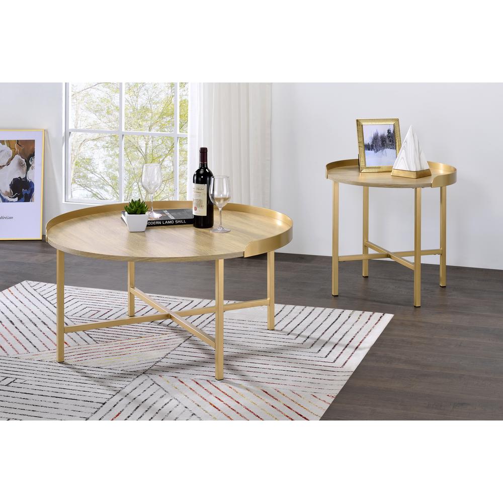 Coffee Table, Oak Table Top & Gold Finish 82335. Picture 2