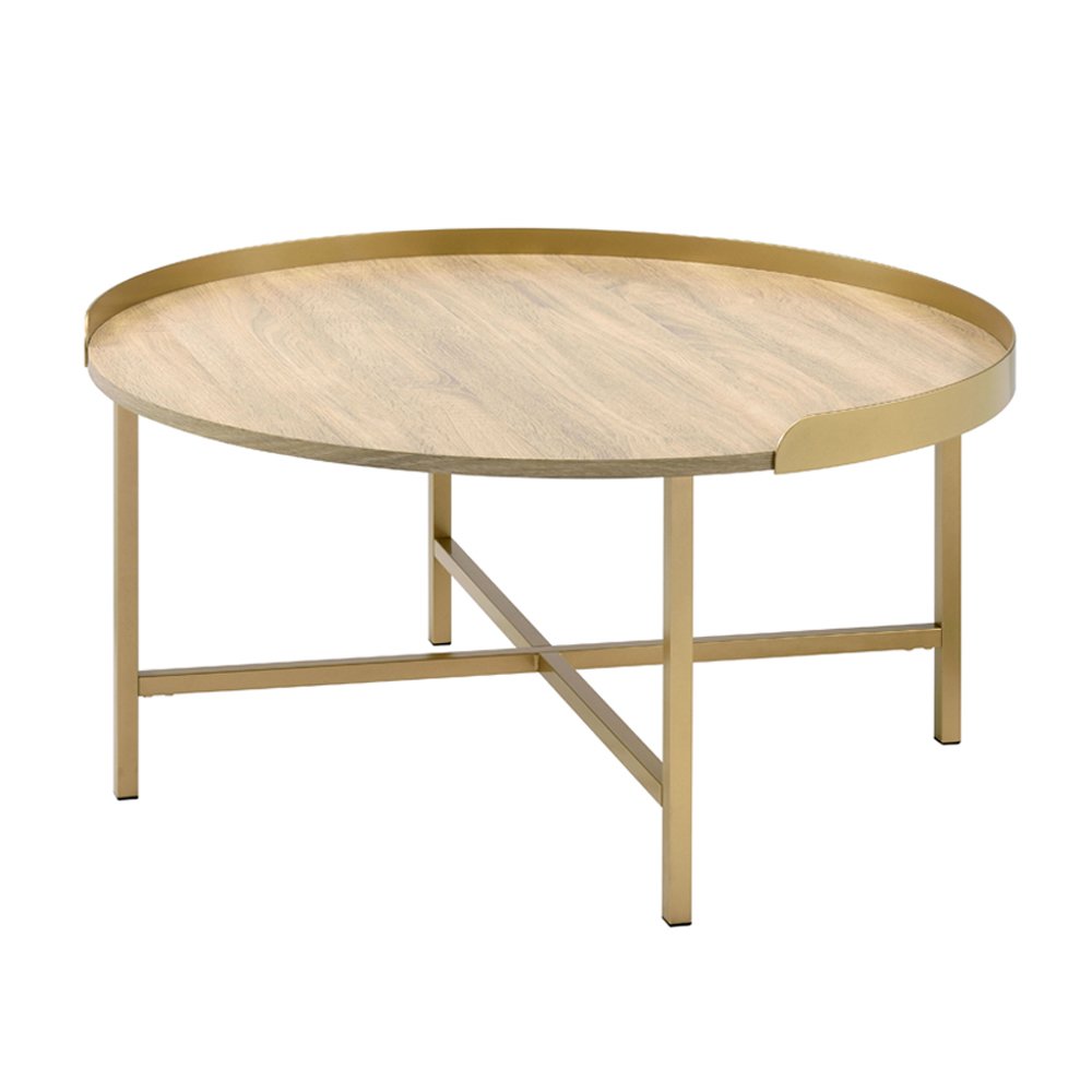 Mithea Coffee Table Oak Table Top & Gold. Picture 2