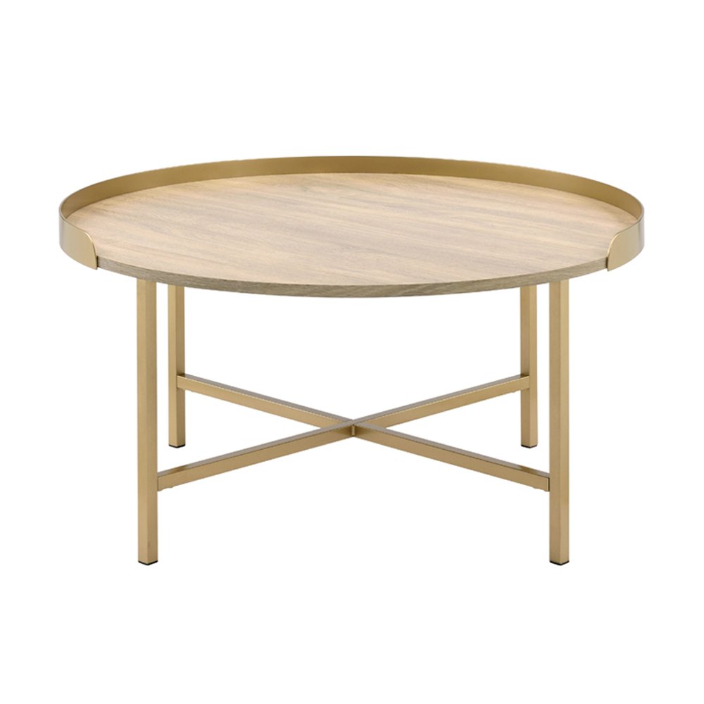 Mithea Coffee Table Oak Table Top & Gold. Picture 3