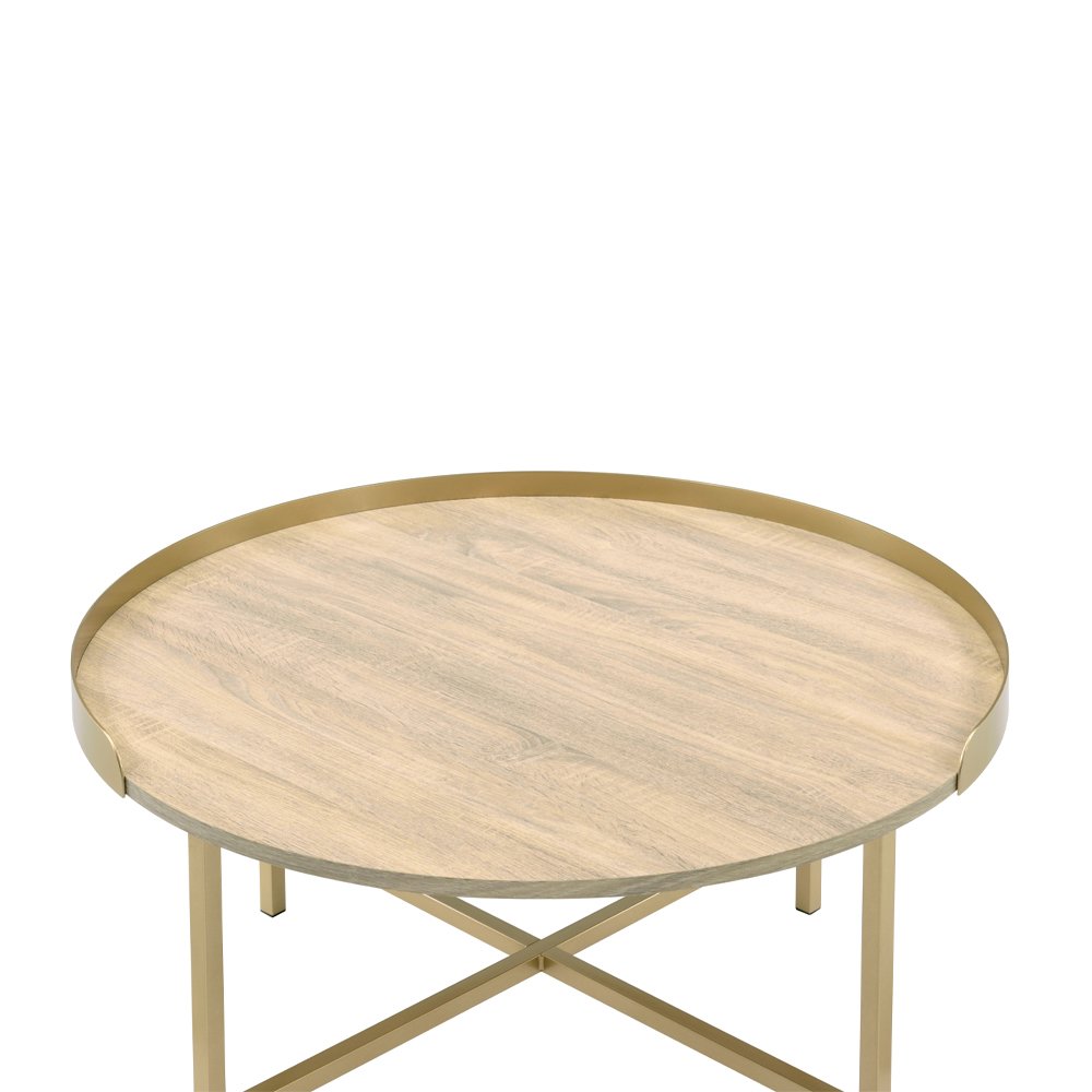 Mithea Coffee Table Oak Table Top & Gold. Picture 4