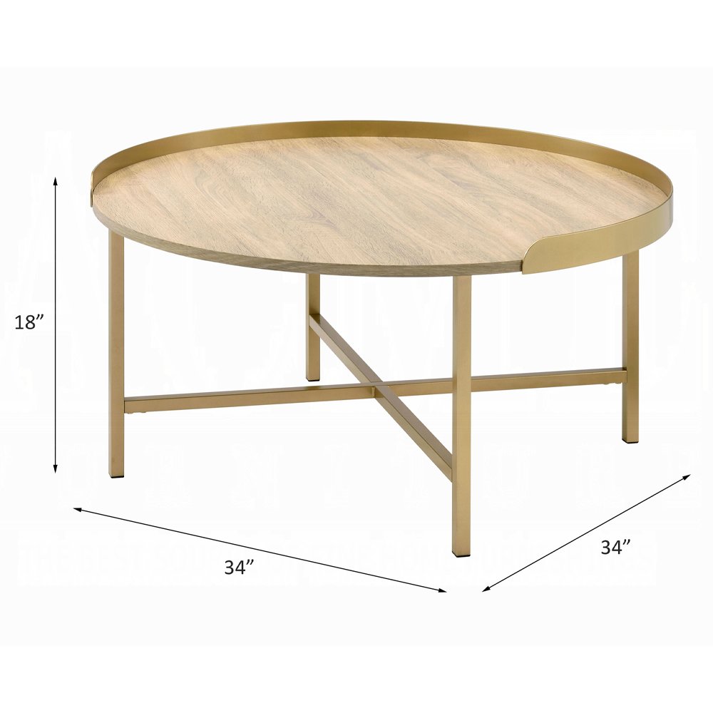 Mithea Coffee Table Oak Table Top & Gold. Picture 5